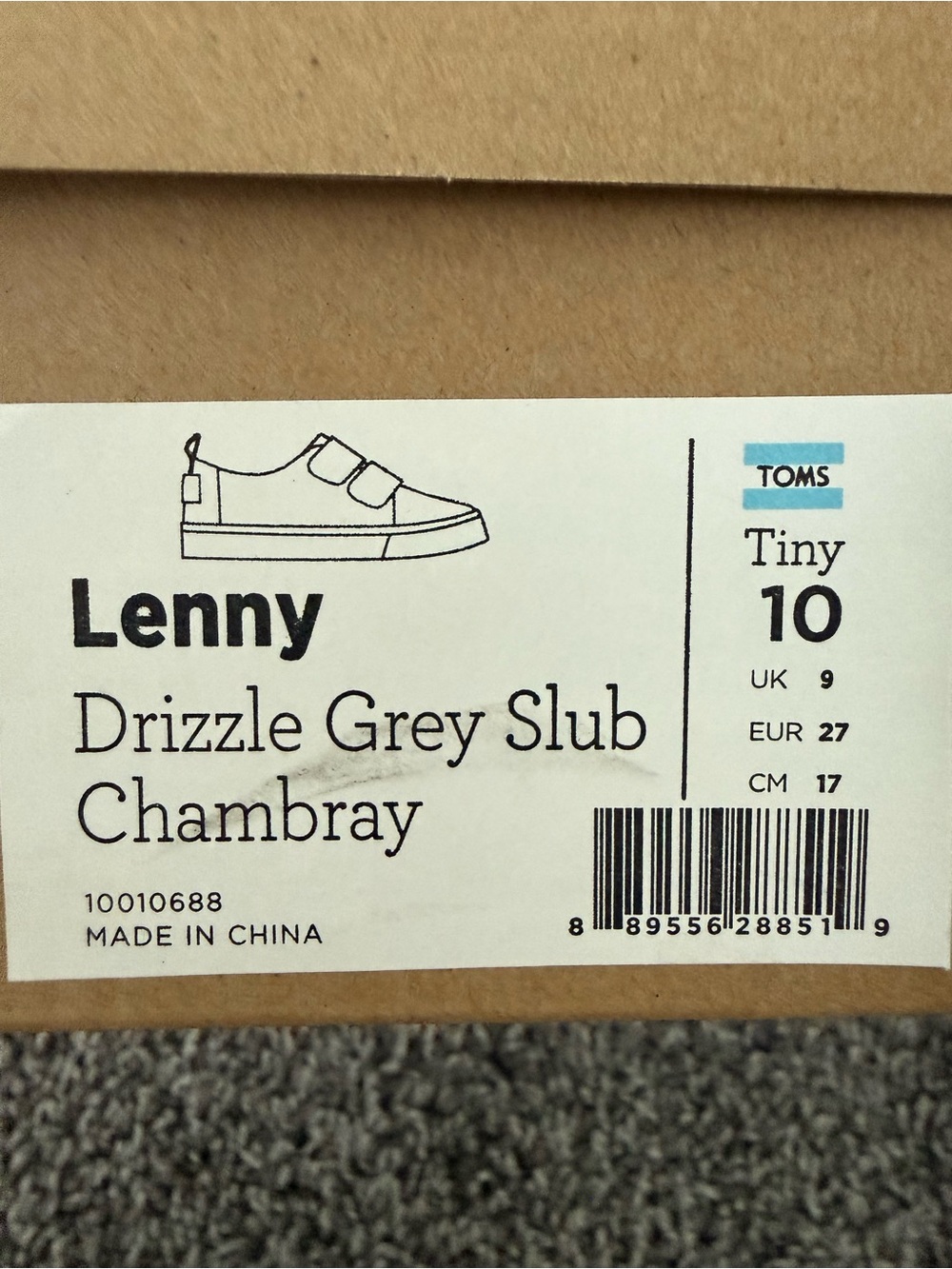 TOMS Kids Light Gray Canvas Velcro Sneakers - Picture 3 of 3